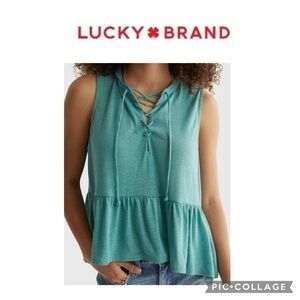 LUCKY BRAND Women oil blue Stretch Sleeveless Peplum Top size M